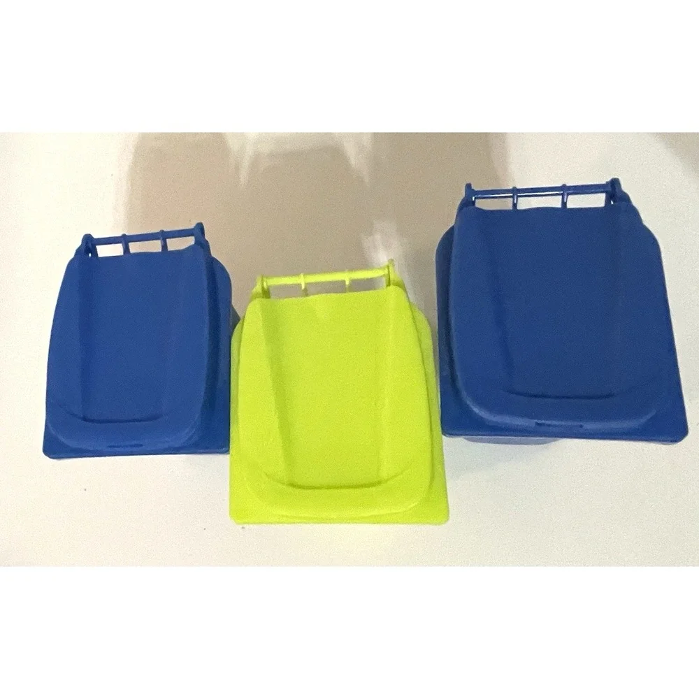New (3) Desk Decor Pencil Holder Mini Blue & Yellow Recycling Garbage Cans